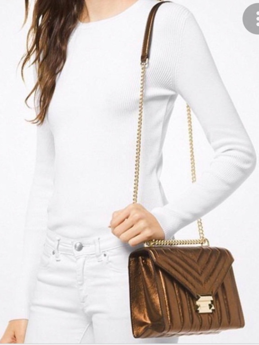 Michael Kors Bronze Metallic Quilted Chain Shoulder Bag The Whitney $345